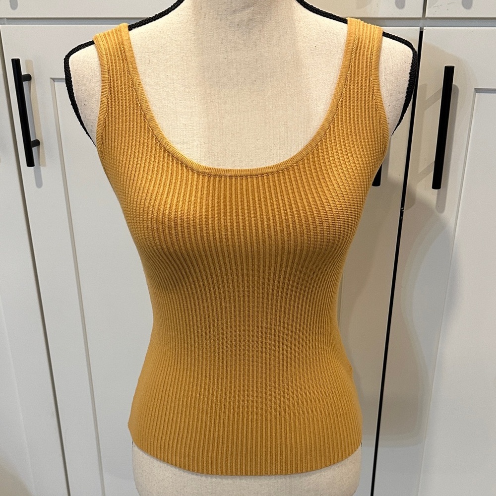 House of Harlow 1960 Golden Ribbed Tank Top Y2K Cropped XS Scoop Neck